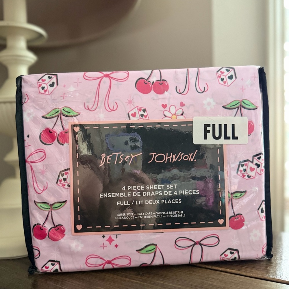 Betsey Johnson Pink Cherry and Bow Sheet Set